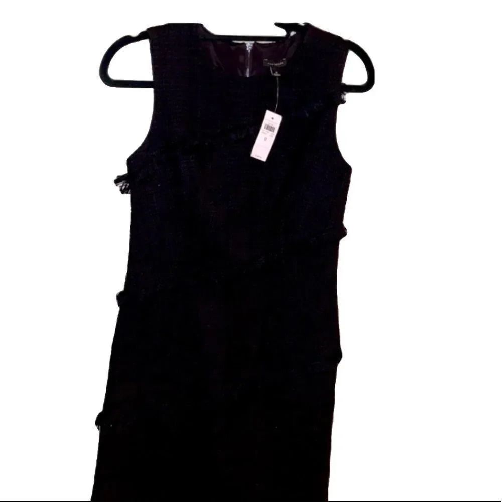 Talbots Black Tweed Fringed Sleeveless Dress Career Cocktail Party